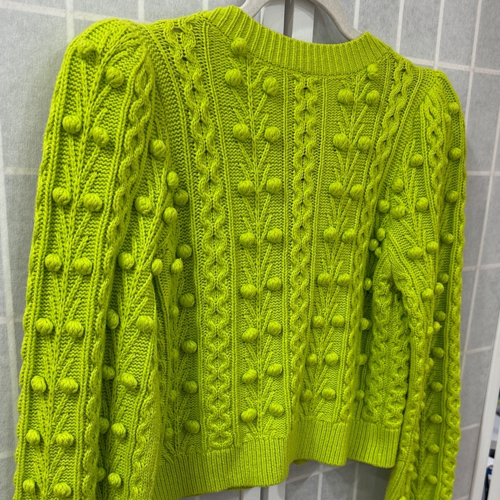 Alice + Olivia Kitty Puff Sleeve Lime Green Sweater Bow Detail Wool Blend - Picture 8 of 9